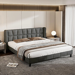 Acheter MIVRAY Lit Adulte Double 180x200 Cm Avec Tête De Lit Tapissée Et Sommier à Lattes, Velours, Gris