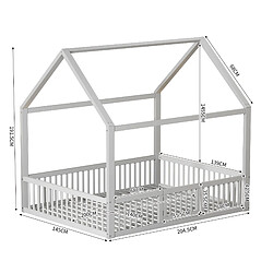 MIVRAY Lit cabane double 140x200 cm, avec porte et barrière, bois, blanc pas cher