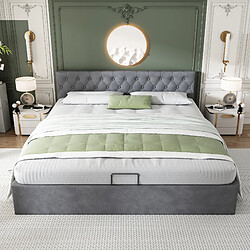 Acheter MIVRAY Lit coffre adulte 180x200 cm lit double avec rangement, tête capitonnée, velours gris