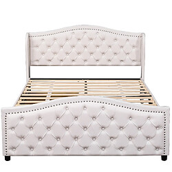 Acheter MIVRAY Lit Adulte Double 140x200cm, Tête De Lit Décorée Rivet Avec 2 Tiroirs, Pu, Blanc