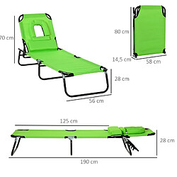 Avis STILVORA Bain de soleil 190/56/28 cm vert en métal pliable avec ouverture visage