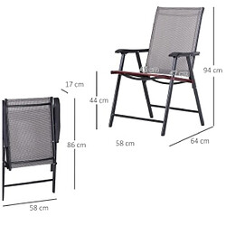 STILVORA Lot de 2 chaises de camping 58/64/94 cm gris en métal pliantes avec accoudoirs pas cher
