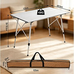 Acheter STILVORA Table de camping 120/68,5/59-78,5 cm argent en aluminium pliable réglable