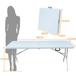 Avis STILVORA Table pliante 180/73,6/73,6 cm blanche en fer et plastique avec poignée