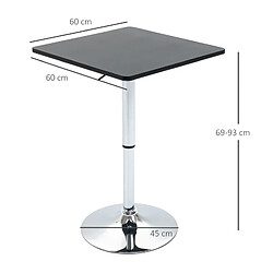 Avis STILVORA Table de bar 60/60/69-93 cm noire en bois et métal avec plateau pivotant