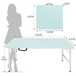 Avis STILVORA Table pliante 125/61/74 cm bleue en fer et plastique à hauteur réglable