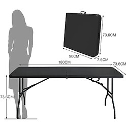 Avis STILVORA Table pliante 180/73,6/73,6 cm noire en fer et plastique avec poignée