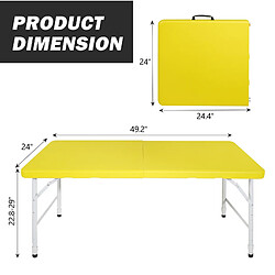 Avis STILVORA Table pliante 125/61/58-74 cm jaune en fer et plastique réglable et portable
