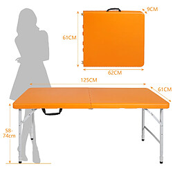 Avis STILVORA Table pliante 125/61/58-74 cm orange en fer et plastique réglable avec poignée