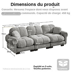 ByteLike Canapé modulable 3 places en chenille couleur gris type nuage pas cher
