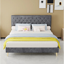Avis STILVORA Lit rembourré 160/200 cm gris en tissu et métal avec matelas inclus