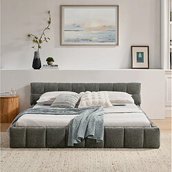Avis STILVORA Lit double 160/200 cm gris foncé en chenille avec cadre bois et fer