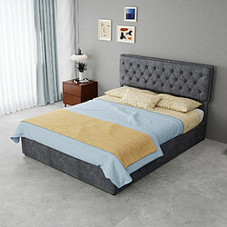 Avis STILVORA Lit coffre 140/200 cm gris en tissu et métal avec matelas inclus