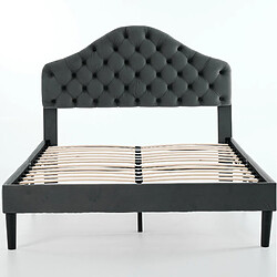 STILVORA Lit simple 140/200 cm gris en velours avec tête de lit réglable pas cher
