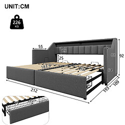 Acheter STILVORA Lit de jour 90/200 cm gris en lin avec USB Type-C LED et rangement