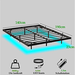 Acheter STILVORA Lit 140/190 cm noir en métal avec LED et station de charge