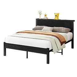 STILVORA Lit 140/200 cm noir en MDF et métal avec tête de lit de rangement pas cher