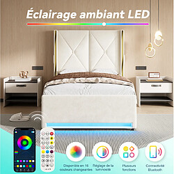 STILVORA Lit coffre 90/200 cm beige en velours avec LED USB et tête de lit haute pas cher