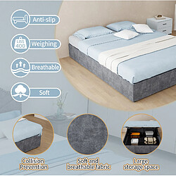 STILVORA Lit 140/200 cm gris en tissu et métal avec coffre à vérin pas cher
