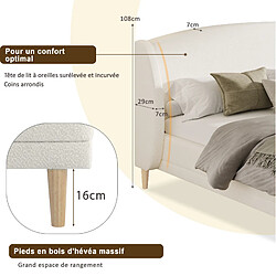 STILVORA Lit 140/190 cm blanc en bouclé avec tête de lit à oreilles pas cher