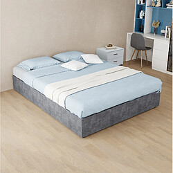 Avis STILVORA Lit 140/200 cm gris en tissu et métal avec tête de lit géométrique