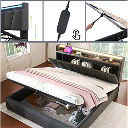 Avis STILVORA Lit rembourré 140/200 cm gris en lin avec tête de lit rangement LED USB