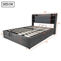 Acheter STILVORA Lit 180/200 cm gris et bois en MDF avec rangement hydraulique et USB