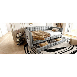 STILVORA Banquette-lit 90/190 cm gris clair en velours avec poches et 2 tiroirs pas cher