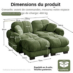 ByteLike Canapé nuage 2 places couleur vert avec deux méridiennes mobiles pas cher