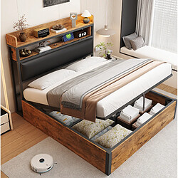 Avis STILVORA Lit 140/200 cm noir en métal et bois avec rangement hydraulique et USB