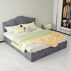 Avis STILVORA Lit rembourré 160/200 cm gris en tissu et métal avec tête de lit géométrique