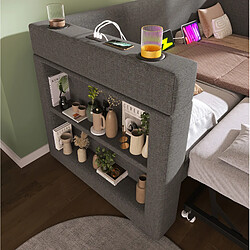 STILVORA Banquette-lit 90/190 cm grise en coton et lin avec lit gigogne et ports USB pas cher