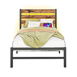 STILVORA Lit 120/200 cm brun antique en MDF et métal avec LED et ports USB pas cher