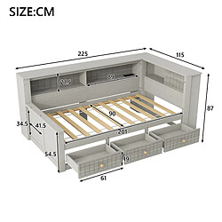 Acheter STILVORA Lit de jour 90/200 cm gris en MDF et contreplaqué avec LED et rangements