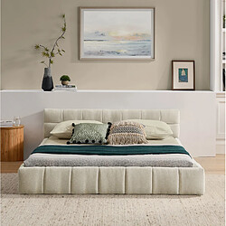Avis STILVORA Lit double 140/200 cm beige en chenille avec capitonnage carré