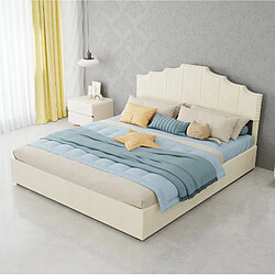 Avis STILVORA Lit coffre 160/200 cm beige en bois et tissu avec matelas inclus