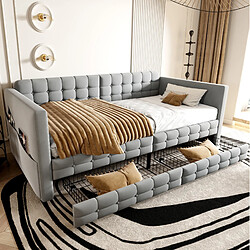 Avis STILVORA Banquette-lit 90/190 cm gris clair en velours avec poches et 2 tiroirs