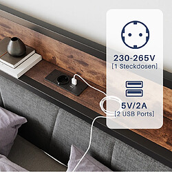 STILVORA Lit 120/200 cm brun antique en MDF et métal avec LED et tête de lit rangement pas cher