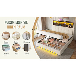 STILVORA Lit coffre 160/200 cm beige en métal et velours avec tête de lit multifonction pas cher