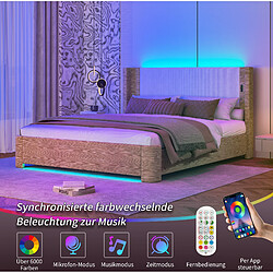 STILVORA Lit 180/200 cm beige en velours avec LED et rangement relevable pas cher