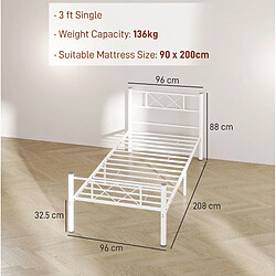 Avis STILVORA Lit simple 90/200 cm blanc en acier avec rangement sous le lit