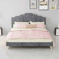 Avis STILVORA Lit rembourré 160/200 cm gris en tissu et métal avec tête de lit géométrique