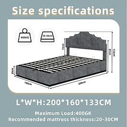 Acheter STILVORA Lit rembourré 160/200 cm gris en tissu et métal avec coffre relevable