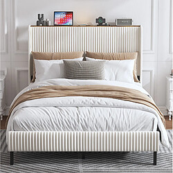 Avis STILVORA Lit 140/200 cm beige et crème en velours côtelé avec structure métallique