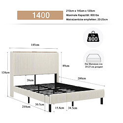 Acheter STILVORA Lit 140/200 cm beige et crème en velours côtelé avec structure métallique
