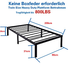 Acheter STILVORA Cadre de lit 90/200 cm noir en métal avec tête de lit et rangement