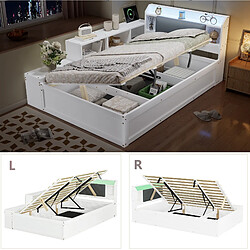 STILVORA Lit coffre 120/200 cm blanc en bois avec LED et recharge intégrée pas cher