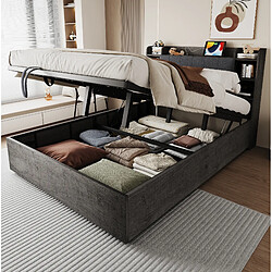 Avis STILVORA Lit 180/200 cm gris et bois en MDF avec rangement hydraulique et USB