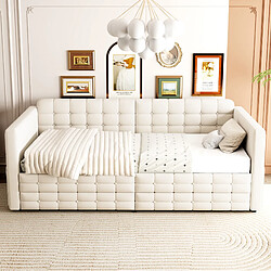 Avis STILVORA Banquette-lit 90/190 cm beige en velours avec tiroirs et poches latérales