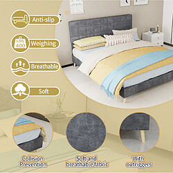 STILVORA Lit double 160/200 cm gris en tissu et métal avec tête de lit matelassée pas cher
